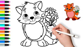 How to draw a cat step by step 🐱🐈 Painting and Coloring for Kids & Toddlers