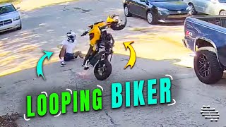 Biker Looped Heading into Car Port