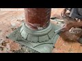 Construction Design of Round Wooden Pillar Base from Sand and Cement in a Great New Style