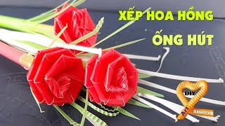 Straw roses tutorial - Easy flowers with straws  - Make roses with straws (2 drinking straw)