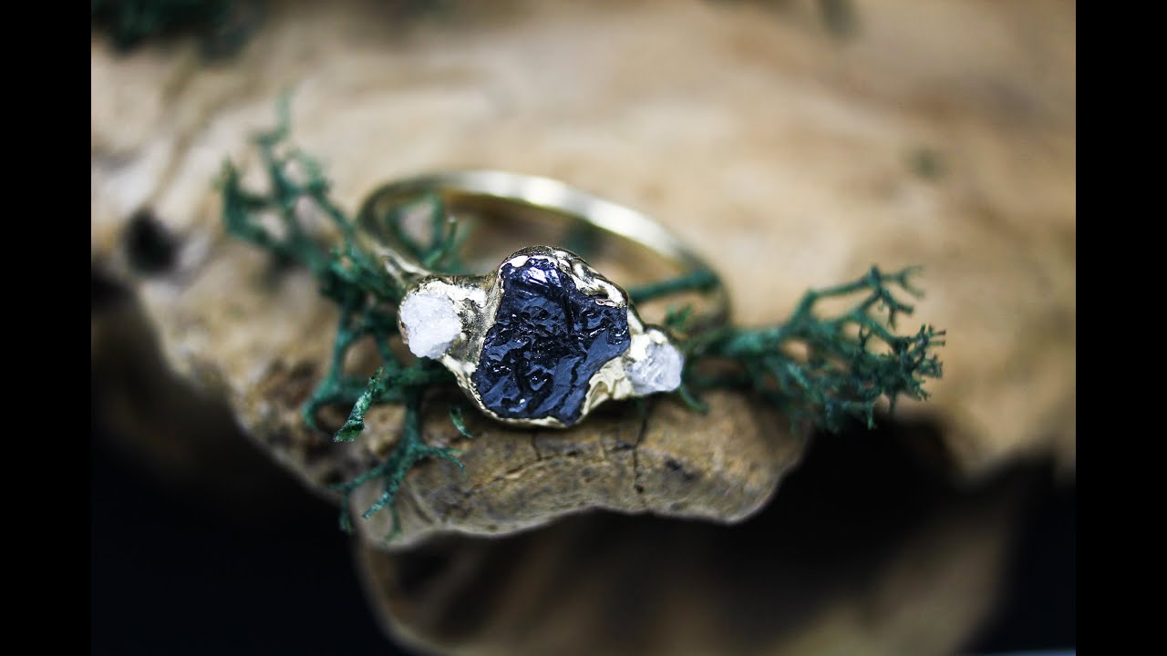 Black & White Diamond Ring in 14k Yellow Gold