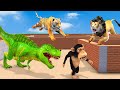 Temple run funny monkey run away from tiger lion dinosaur  farm animals vs wild animls fight