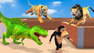 Temple Run Funny Monkey Run Away From Tiger, Lion, Dinosaur | Farm Animals Vs Wild Animls Fight screenshot 5