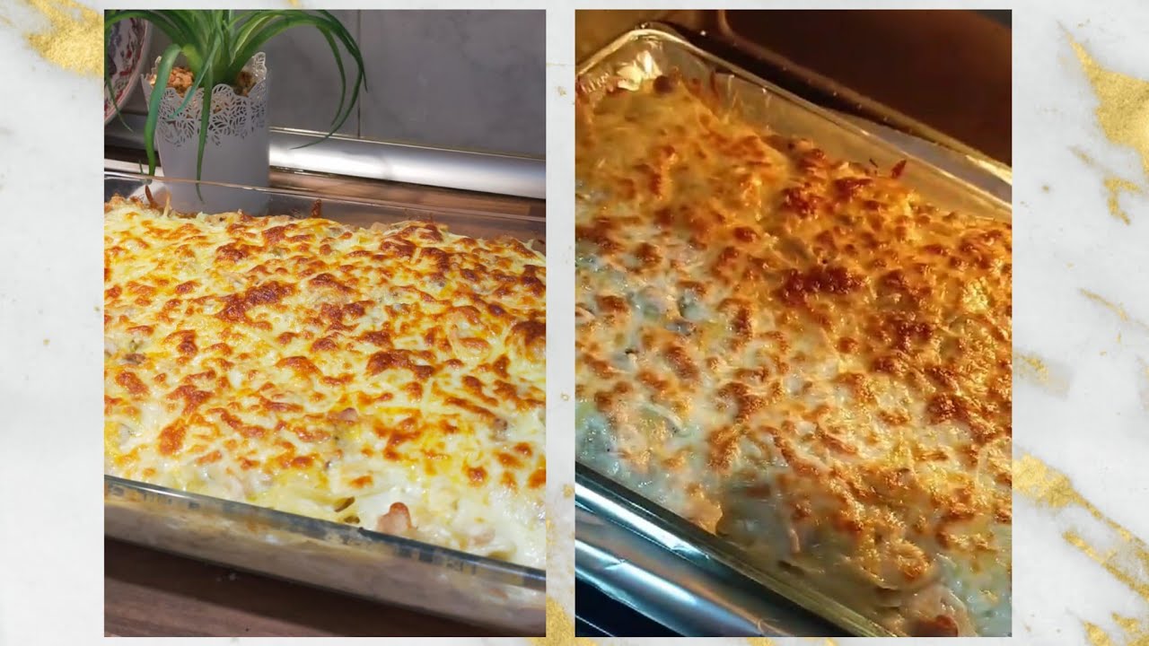 سباكيتي بصوص بشاميل و قطع دجاج و الشومبينيو pâtes au poulet & sauce béchamel et champignons