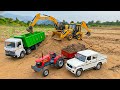 JCB 3DX Digging Mud &amp; Loading Tata Truck | 2 Mahindra Tractor Farming | JCB Ki Khudai | ZR Toys TV