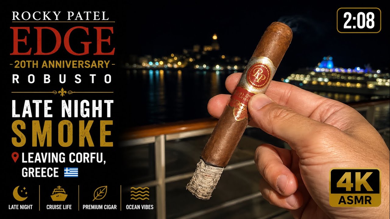 ASMR Late Night Cruise Smoke Leaving Corfu, Greece | Rocky Patel Edge 20th Anniversary Robusto (4K)