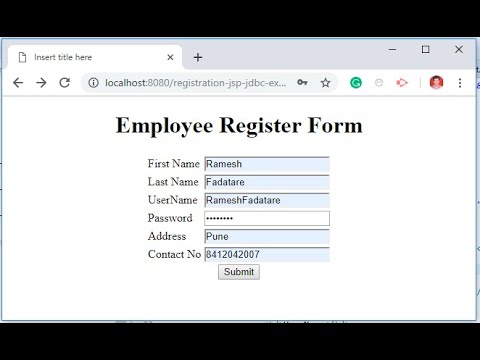 ตัวอย่าง database  2022  Registration Form using JSP + Servlet + JDBC + MySQL Database Example