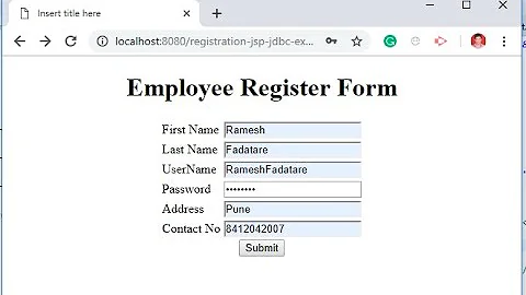 Registration Form using JSP + Servlet + JDBC + MySQL Database Example