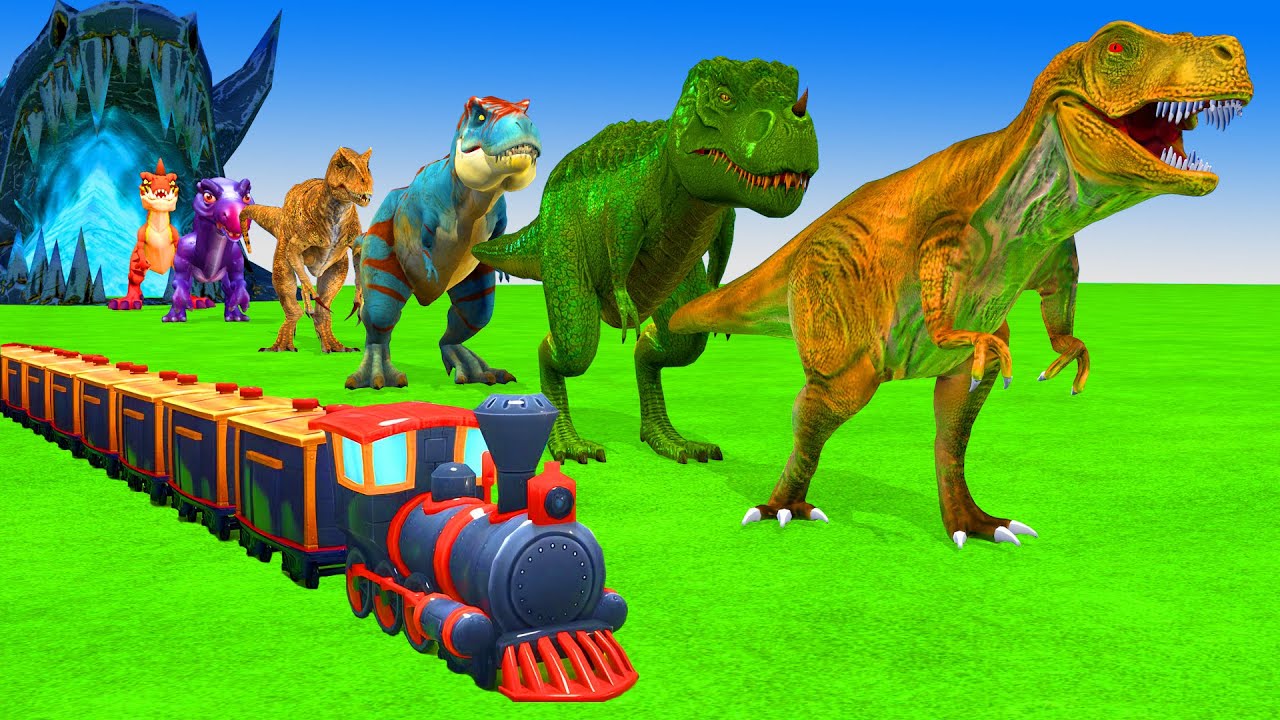 Paint Animals Dinosaur T-Rex Herbivores and Carnivores Dinosaurs Fountain Crossing Animal Cartoon
