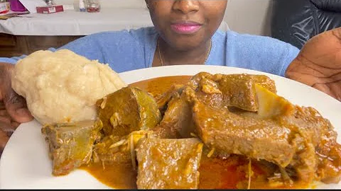 ASMR COW LIVER +OGBONO SOUP WITH FUFU MUKBANG BANG (No TALKING)soft Eating Sounds #asmr #mukbang #af