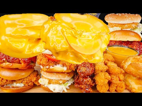 ASMR POPEYES CHEESEBURGER CHICKEN NUGGETS CHEESY FRIES MUKBANG 먹방 チーズハンバーガー チキン 咀嚼音 EATING SOUNDS