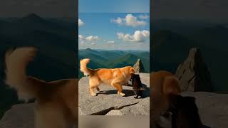Dog and Cats on Top of the World! 🐶🐱⛰️" #cute #catimama #goldenretriever #dubidubidu #puppy #funny