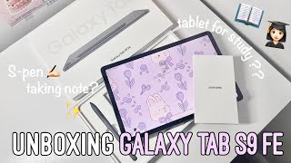 samsung galaxy tab s9 fe 🎀, unboxing   accessories 💌, 128gb grey color 📸