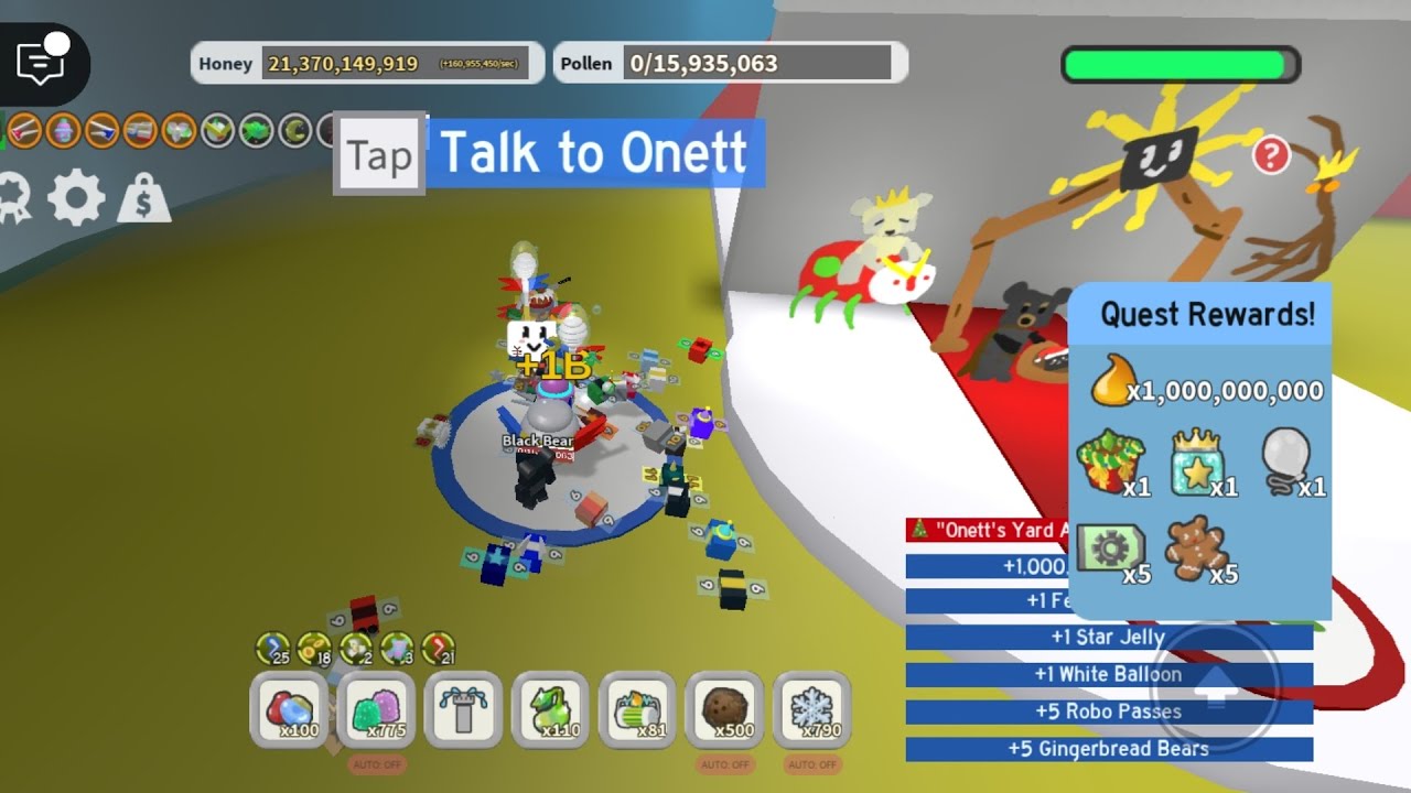 Onett Quest Bee Swarm Simulator - Completing beesmas quest "Onett's Yard Art on The Lid" // Bee Swarm