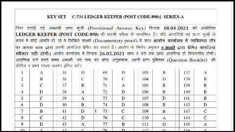 HPSSC Post code 890 ||Ledger Keeper|| provisional answer key