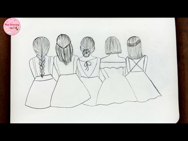 BFF Drawing Easy Step by Step | 4 Best Friends Drawing | Pencil Sketch  Drawing | Friendship Day - YouTube