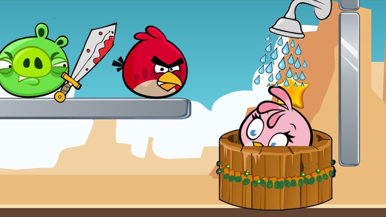 Angry Birds Take A Shower 2 BOTH RED AND STELLA KICK OUT PIGGIES