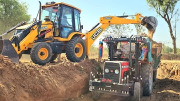 Jcb 3DX Eco Machine Loading Mud In Trolly Eicher 380, Massey 241 Tractor| Tractor Stunt| Jcb Stunt