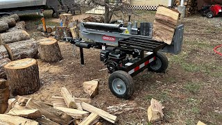 Splitting a cord of oak firewood! Using a 25 ton Oregon log splitter to split massive knotty oak!