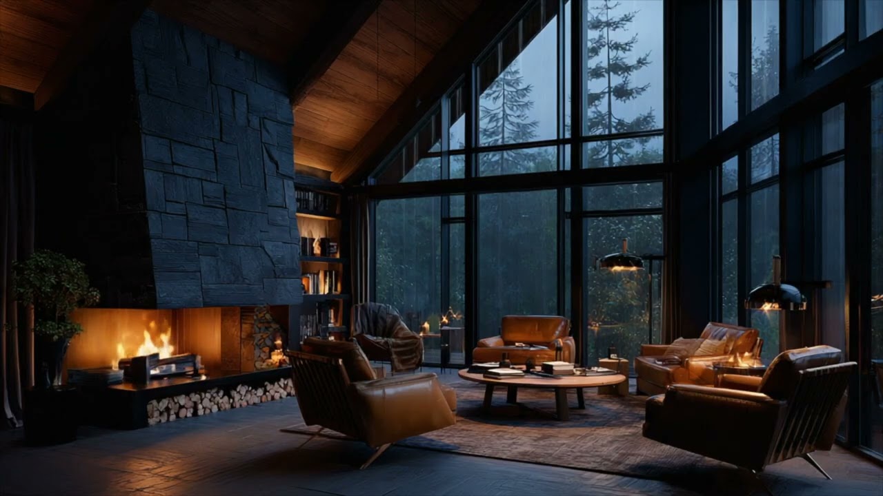 Cozy Cabin Jazz Piano 🎹🌧️🔥 | Relaxing Rain & Fireplace Music