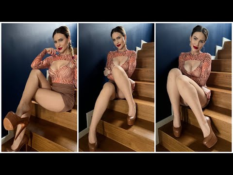 CLASSY LADY ON THE STAIRS IN BROWN SHORT SKIRT, TIGHTS, HEELS TRY ON HAUL | POLISHGIRL_IN_HEELS 4K