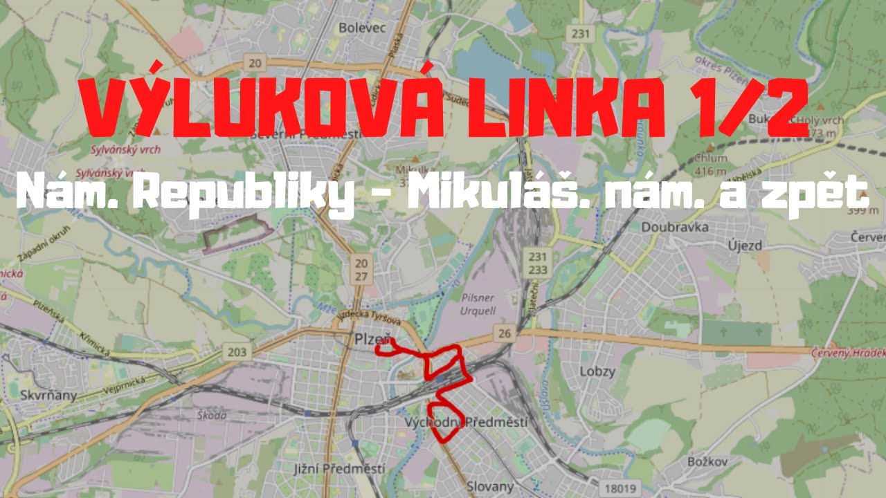[Plzeň] {Výluka} Linka 1/2A | Náměstí Republiky - Mikulášské náměstí | pohled zepředu | celý okruh