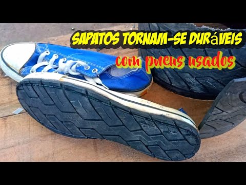 shoe soles with used tires (Solas de sapatos com pneus usados)