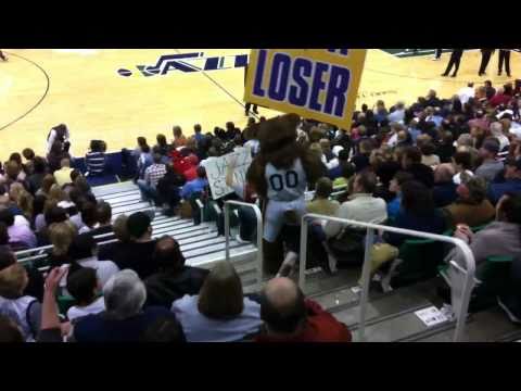 Utah Jazz bear and Cleveland Cavalier fan go at it. Real or fake? You decide!