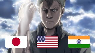 Reiner and Bertholdt's Betrayal Reveal - Attack on Titan (Japanese vs English vs Indian dub)