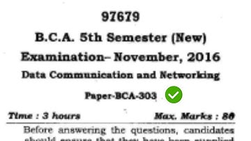[2016] BCA 5th Sem Data Communication & Networking Question Paper MDU #MduQuestionPaper