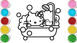 Hello kitty in bathtub drawing painting coloring for kids and toddlers