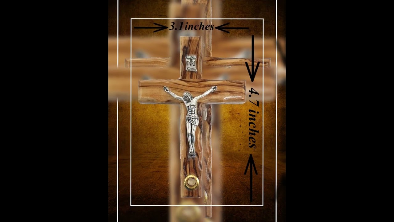 Catholic Crucifix Olive Wood with Holy Land Stone from Bethlehem 12cm