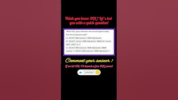 SQL Quiz 🔥 #sql #sqlquiz #sqlinterview #interviewtips #itjobs #datascience #dataanlysis #bigdata #ai