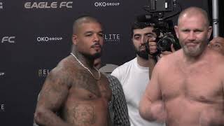 Tyrone Spong vs Sergei Kharitonov weigh-ins and faceoff at Khabib Nurmagomedov's Eagle FC 44