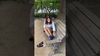 Korean beautiful girl alone wearing shoes #shorts