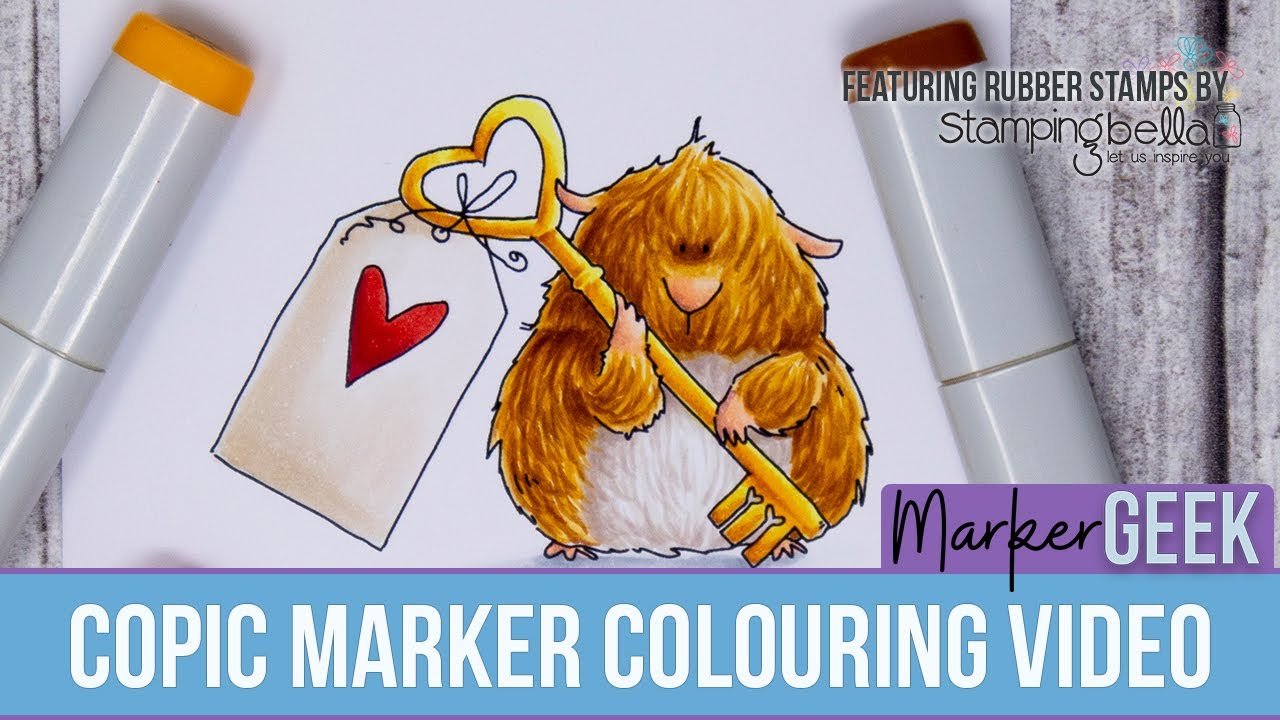 Copic Marker Colouring Guinea with a Key Stamping Bella Rubber Stamp ...