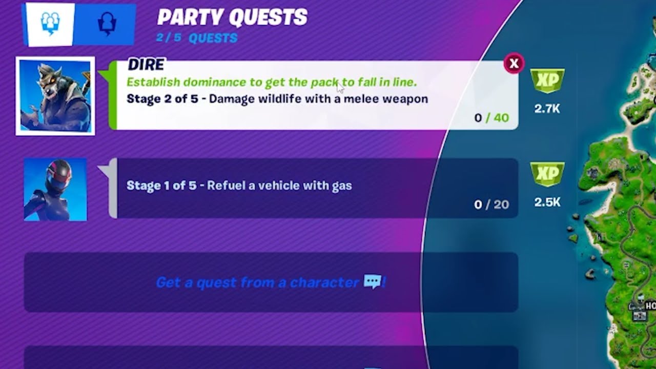 Damage wildlife with a melee weapon - Dire Quest Fortntie