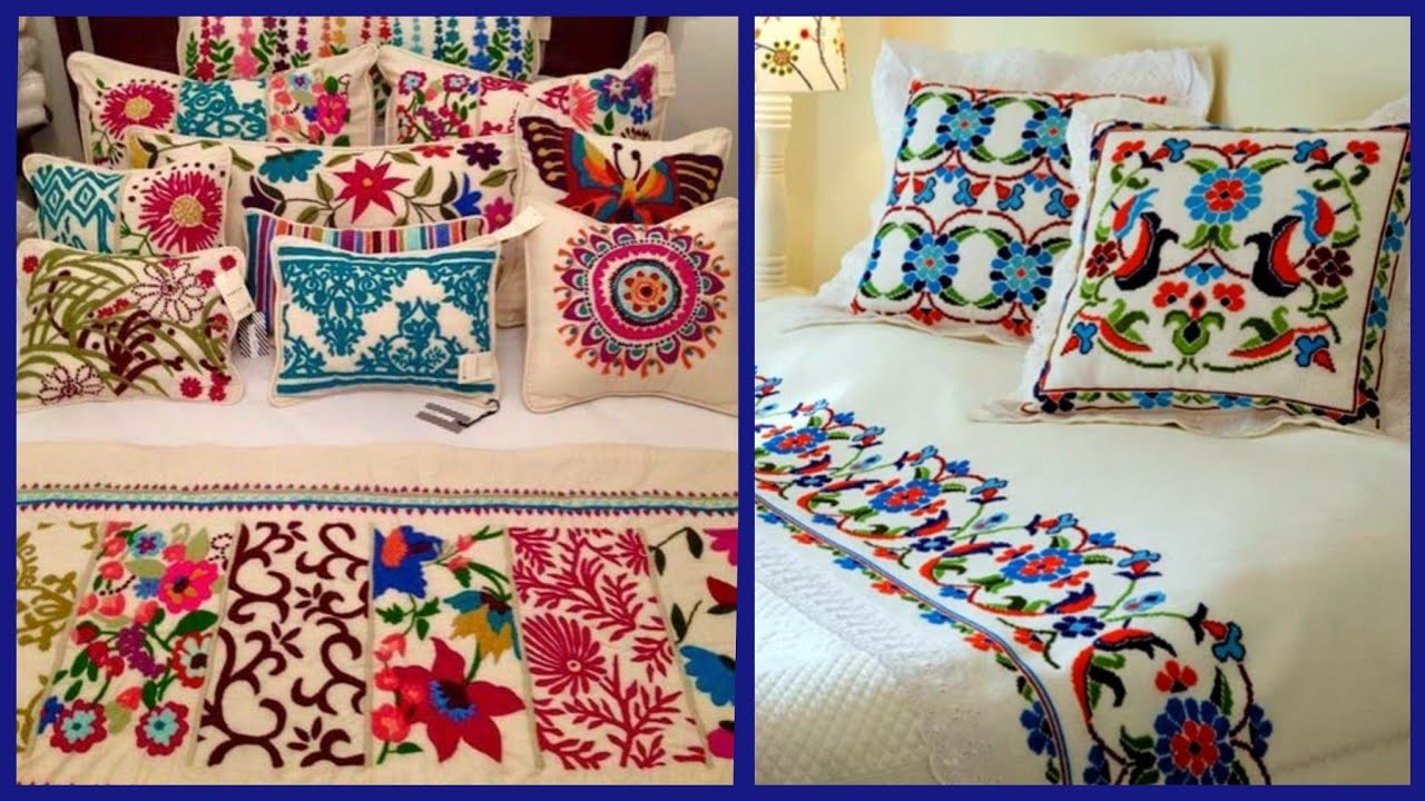 stylish and modern style hand embroidery bed sheet designs