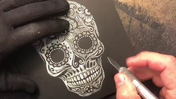 Sugar skull original scratchboard art Part 3
