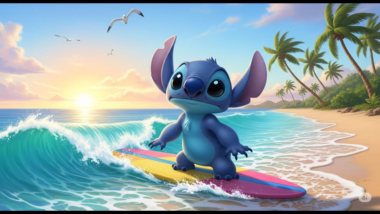 🐾Stitch i jego marzenie o surfowaniu 🌊 Rozdział 2 – bajka dla dzieci