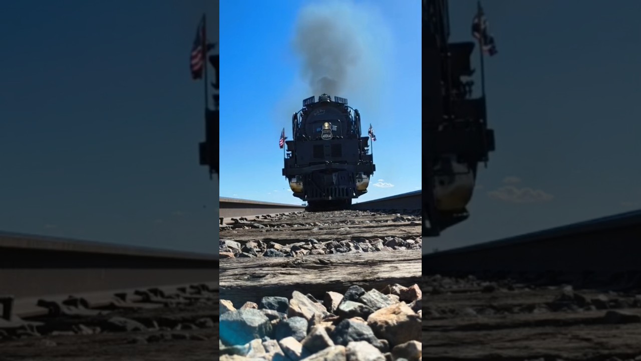 Big Boy 4014 goes over the camera. (with smoke deflectors)
