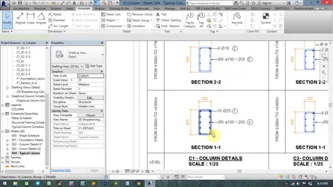 Introduce shop drawing column detail by revit structure