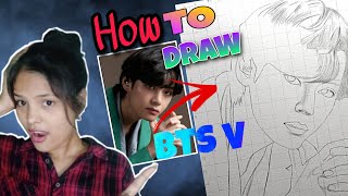 BTS V outline drawing tutorial easy 💜 | V drawing easy| BTS V sketch |how to draw | bts sketch