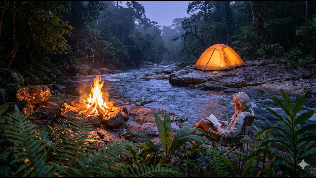 ASMR Camping in Tropical Forest 🌿 Immersive River Sounds for Deep Relaxation