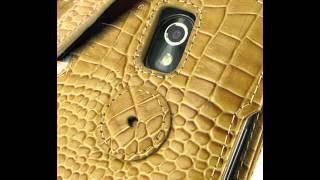 Pdair Leather Case For Samsung Galaxy Nexus Gt-I9250 - Book Type Brown Crocodile Pattern 