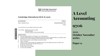 A Level Accounting October November 2021 Paper 11 9706/11