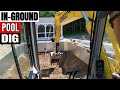 Digging a in ground swimming  pool with a Kobelco Excavator