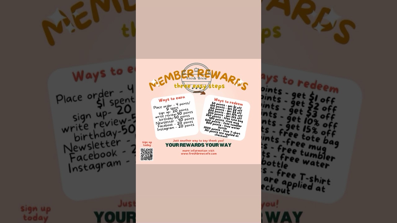 Fresh Brew Cafe Fresh Brew Coffee rewards! exciting benefits, Coupons and Discounts!