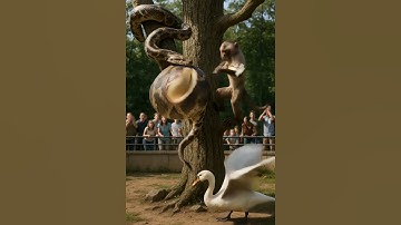 Monkey Rescues Baby Swans from Giant Python #wildlife #animals #aiart