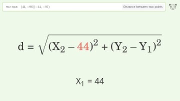 Find the distance between two points p1 (44,-96) and p2 (-44,-91): Step-by-Step Video Solution